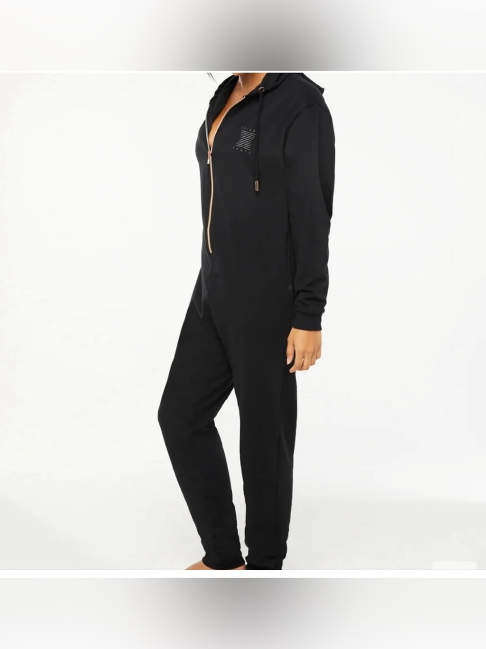 Savage X Fenty Black Hooded Zip-Front Jumpsuit size: 2X